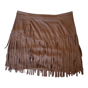 Sincerely Jules Brown Fringe Mini Skirt